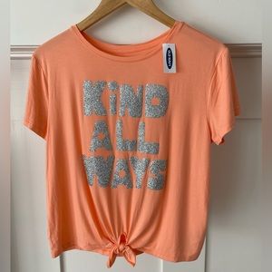 Old Navy Girl’s XXL Tie Front T-Shirt  'Kind All Ways' Peach  NWT
